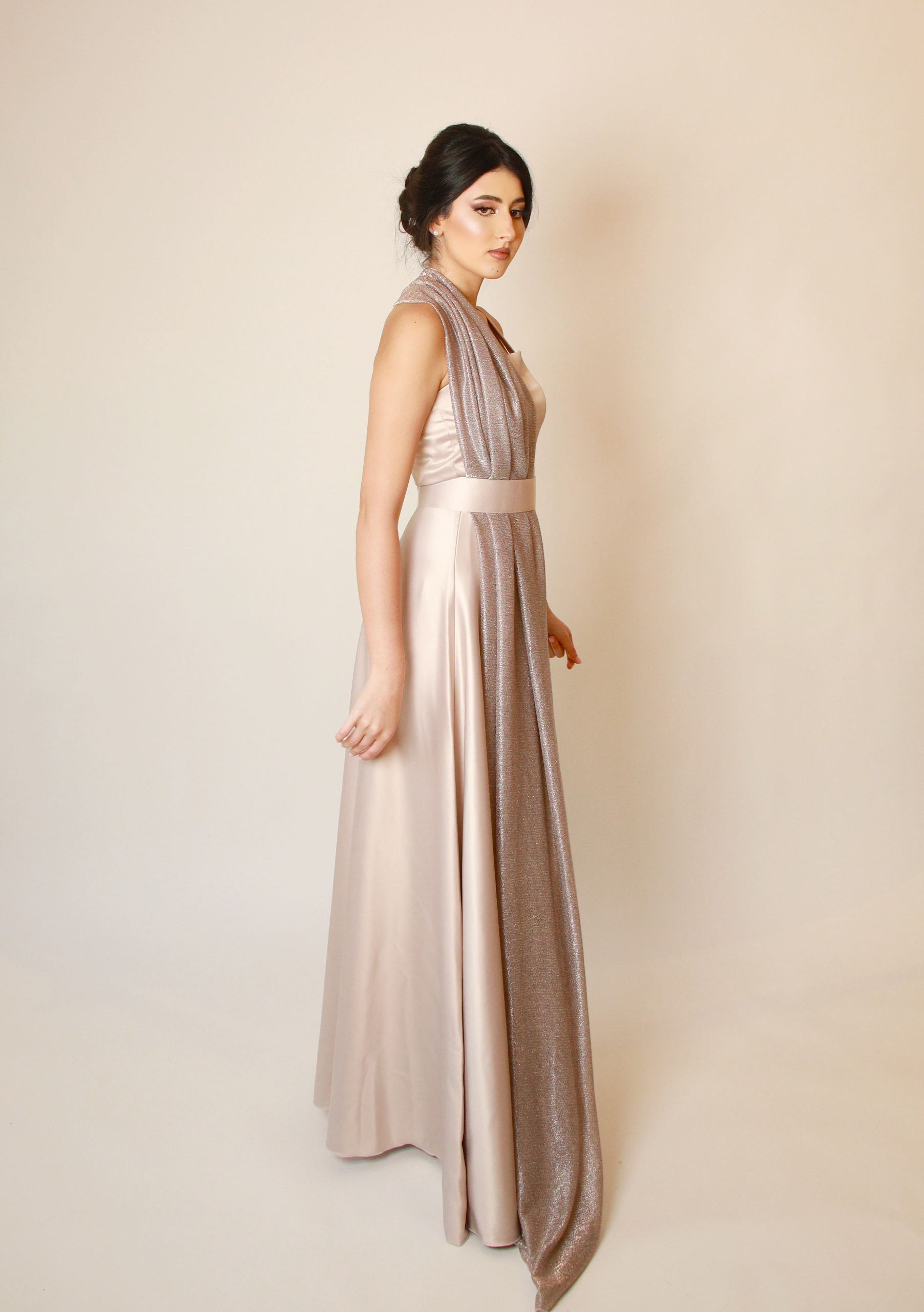 Creamy one Shoulder with Metallic side Dress