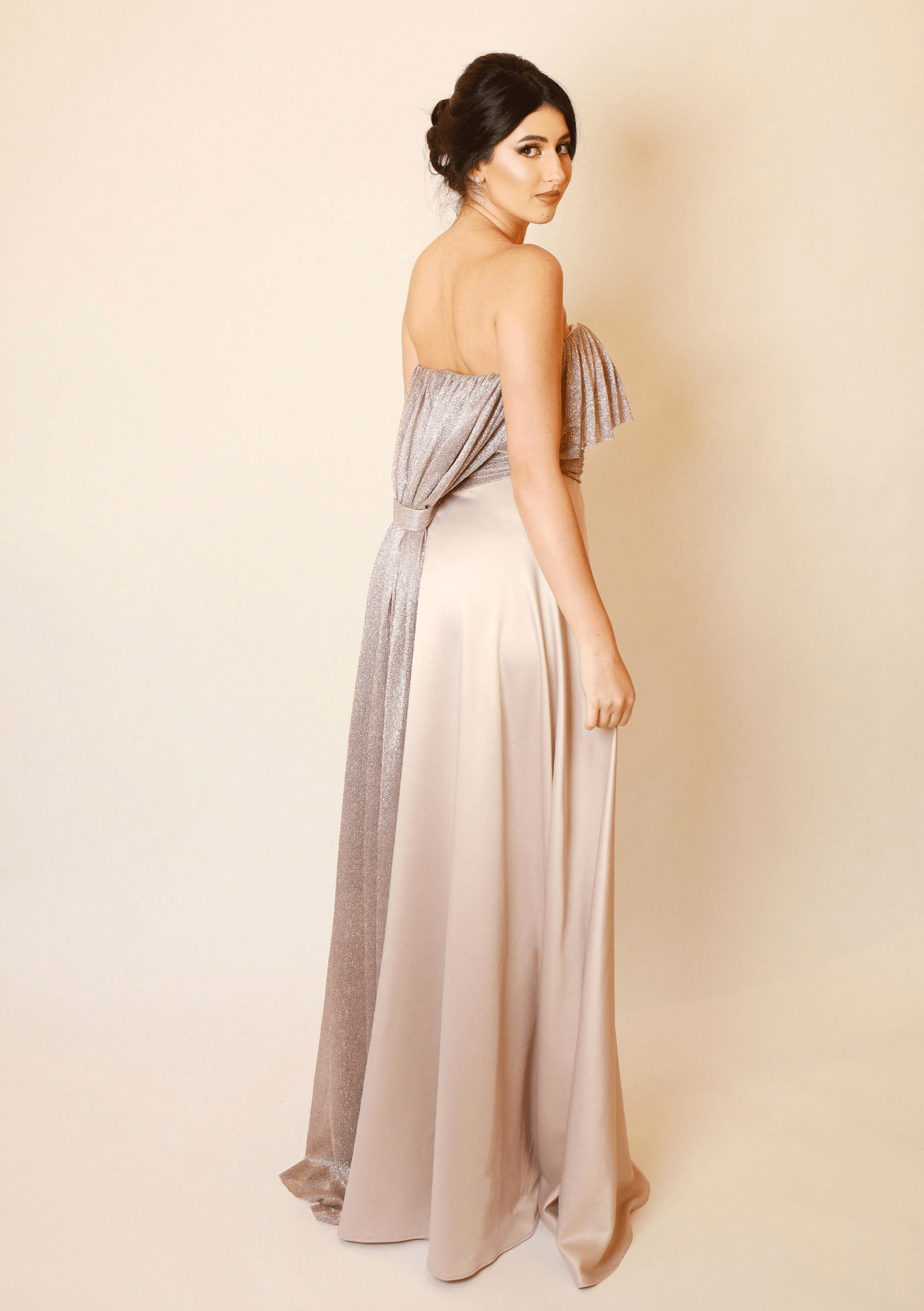 Luxurious Creamy Dress with one back shoulder Tail - Image 3