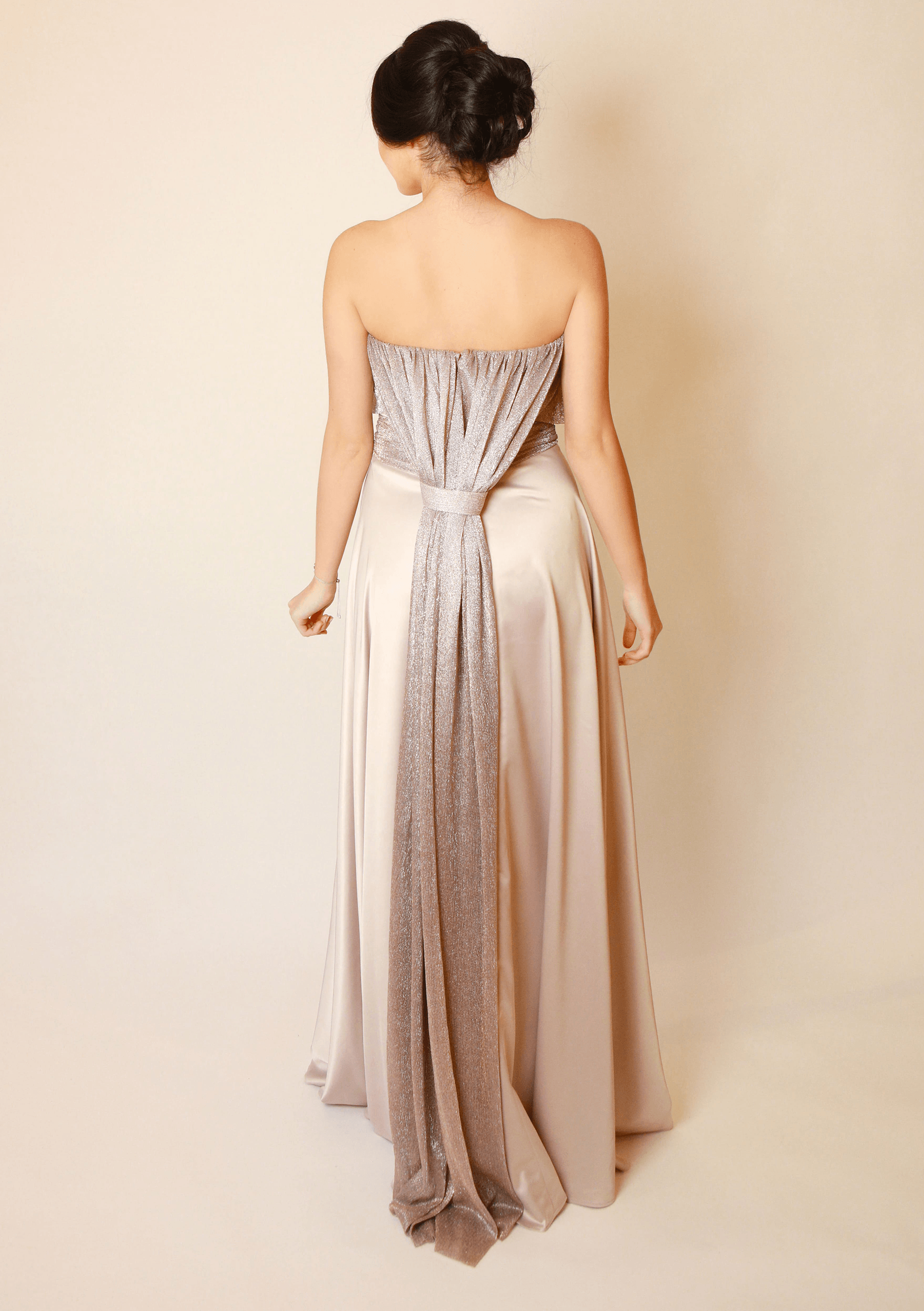 Luxurious Creamy Dress with one back shoulder Tail - Image 2